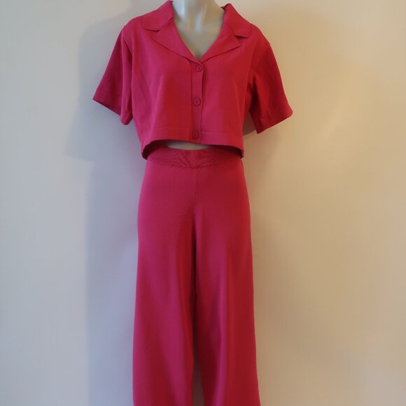 NWT Womens Endless Rose Sanctuary Hot Pink Loungewear Knit 2 Pc Set Top Pants M - Picture 2 of 13
